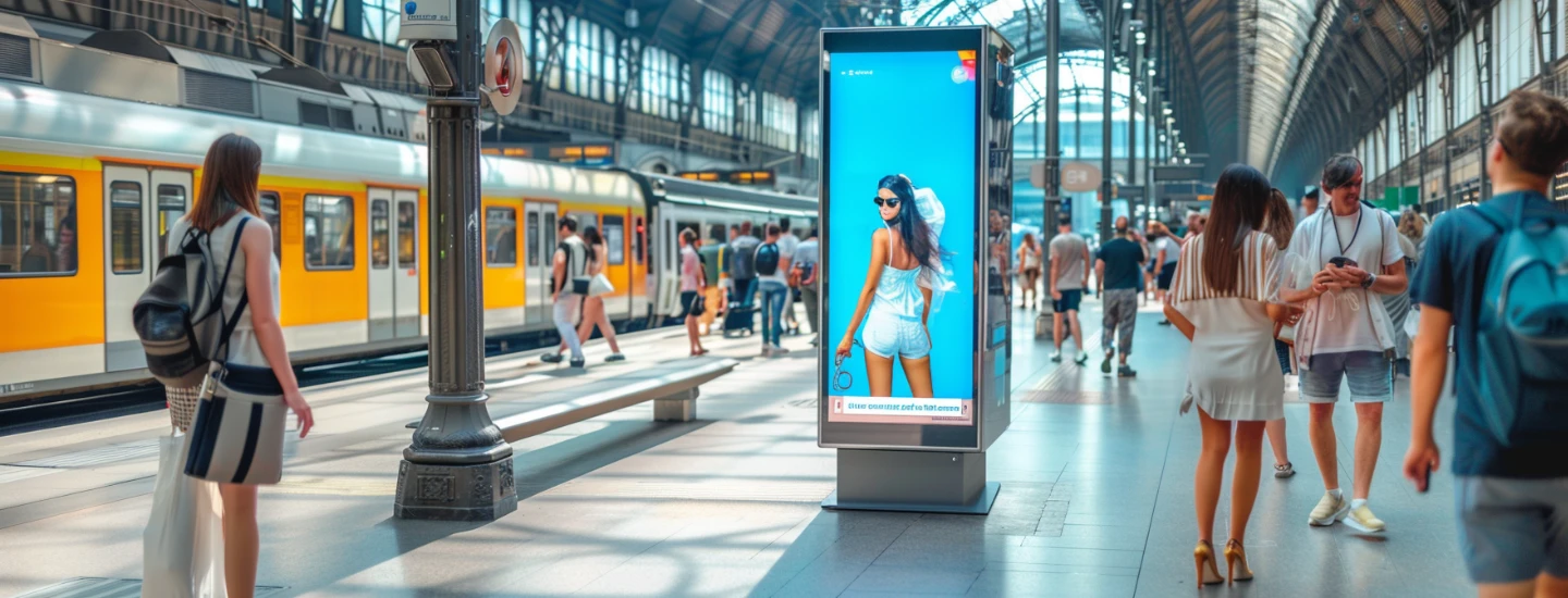 totem pubblicitari - totem retroilluminato in una stazione ferroviaria
